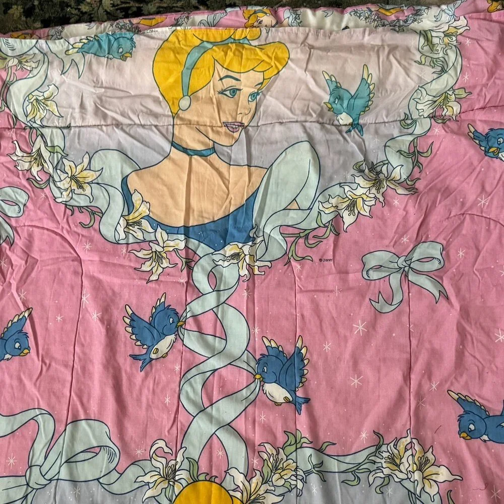 HTF Vintage Disney Pink Cinderella Reversible Twin Comforter - Picture 9 of 9